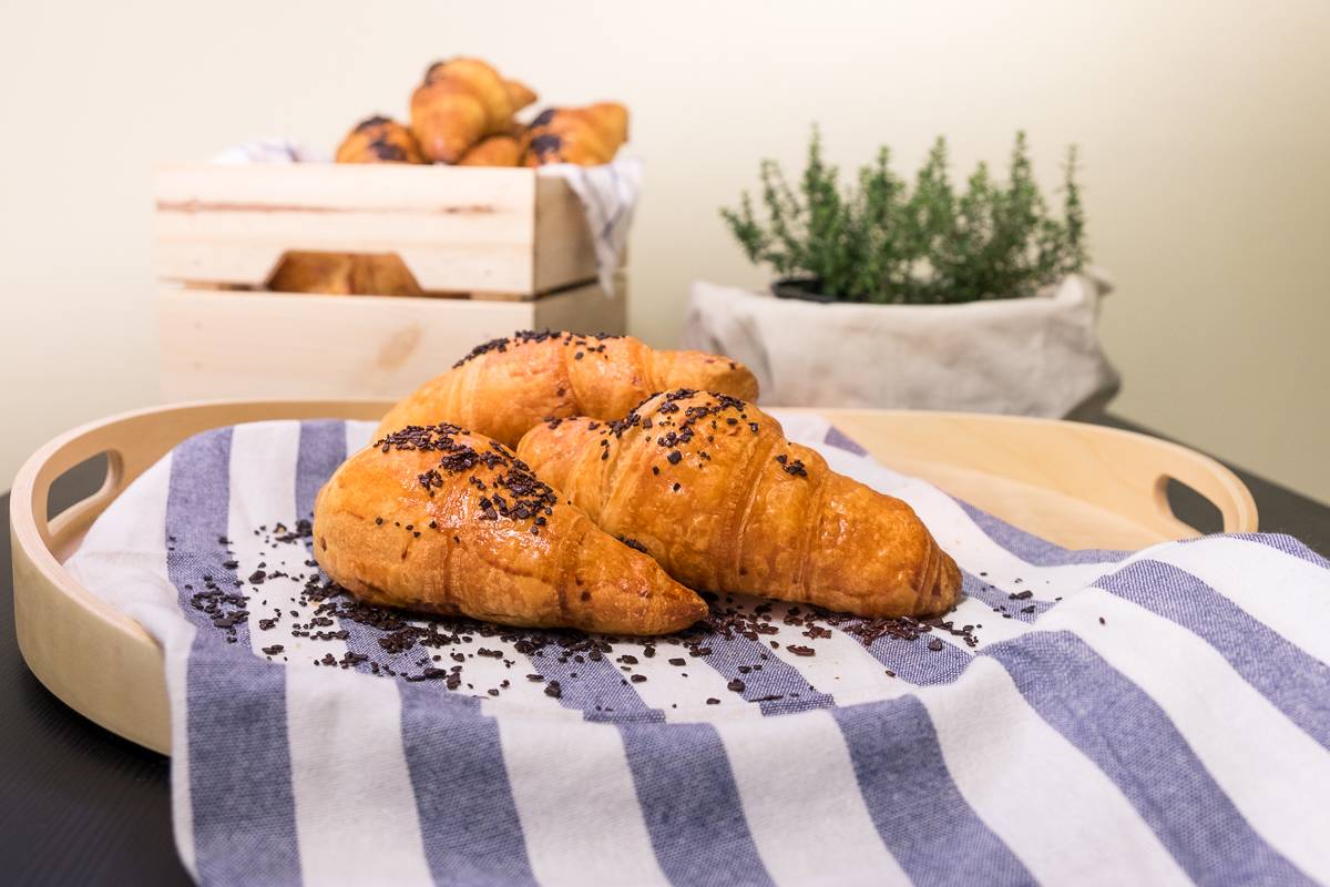 Chocolate croissants on tray